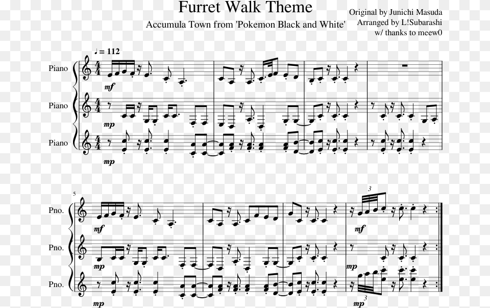 Furret Walk Piano Sheet Music, Gray Png Image