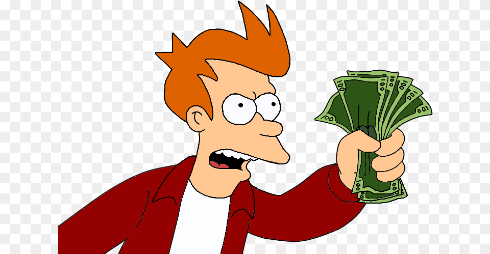 Futurama Fry With Money Vinyl Decal Sticker Shut Up And Take My Money, Baby, Person, Face, Head Png
