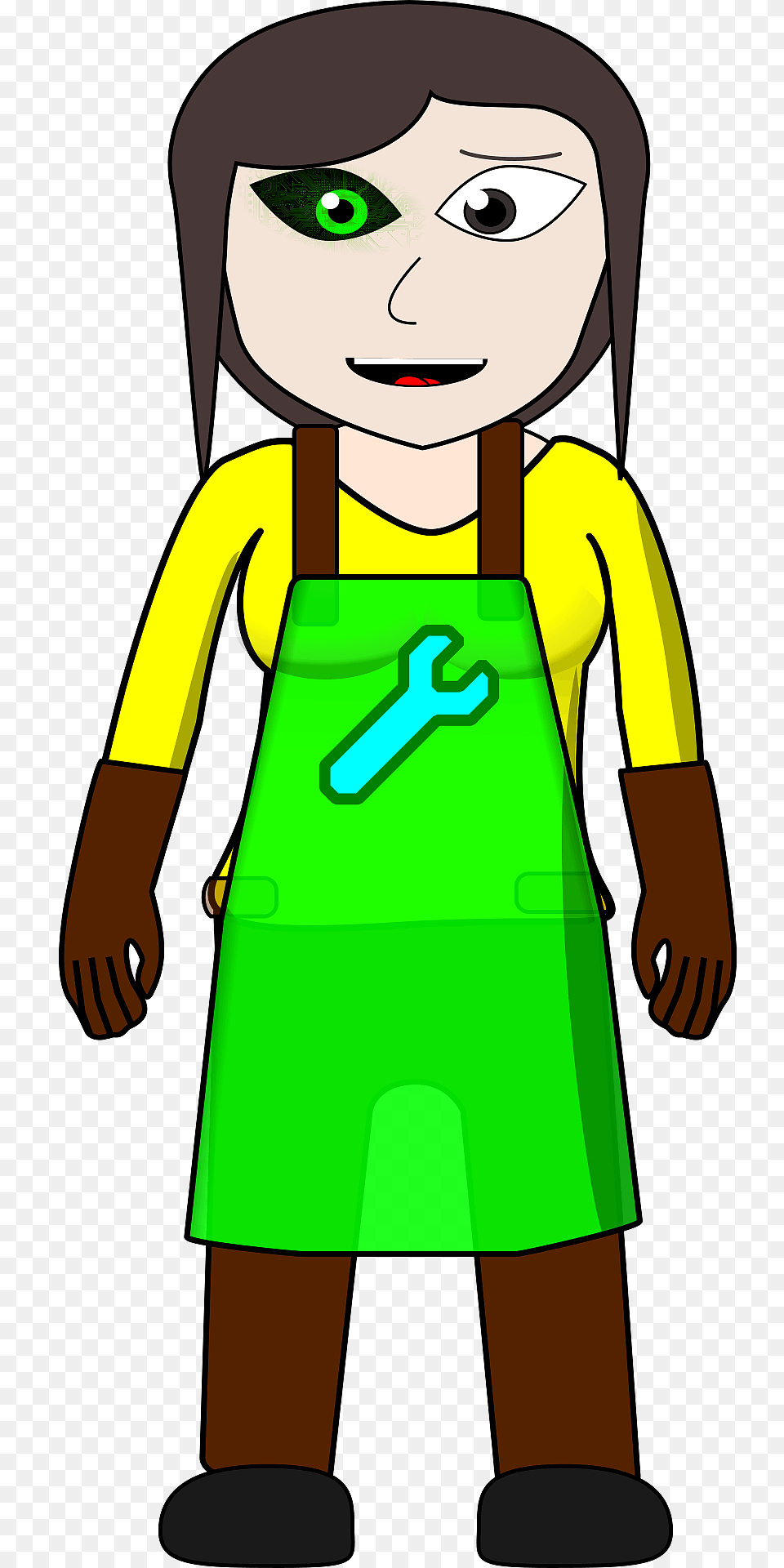 Future Villager Light Skin Brown Hair Yellow Shirt And Green Apron Clipart, Person, Face, Head, Cartoon Png