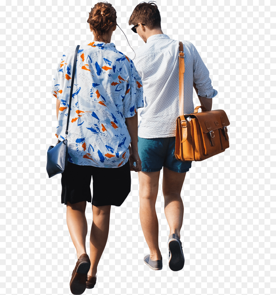 G And M Walks From The Ferry To A Barbecue Party On People Walking Summer, Accessories, Shorts, Person, Handbag Free Png Download