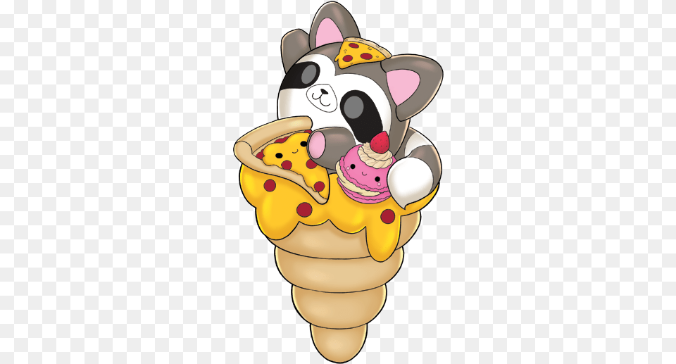 Gabby Gooey Raccoon Raccoon Pizza Squishy On Ice Cream Cone, Dessert, Food, Ice Cream, Nature Free Transparent Png