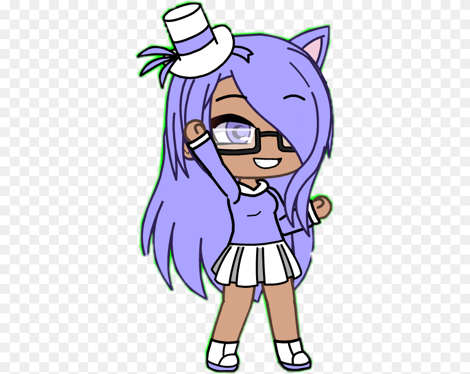 Gacha Gachalife Love Purple Popstar Cat Cheer Gacha Life Girl With Glasses, Book, Comics, Publication, Baby Png Image