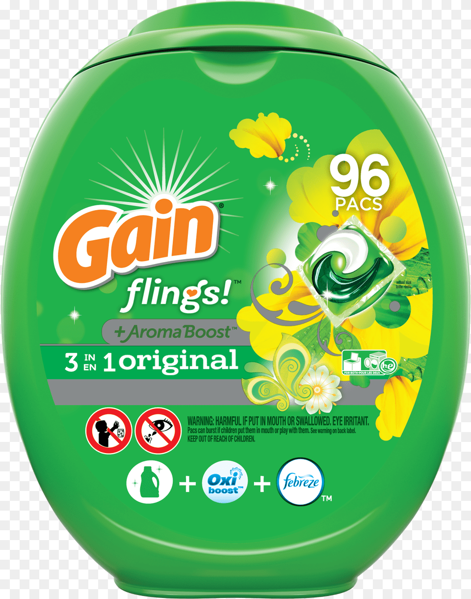 Gain Flings Laundry Detergent Pacs, Bottle, Herbal, Herbs, Plant Png