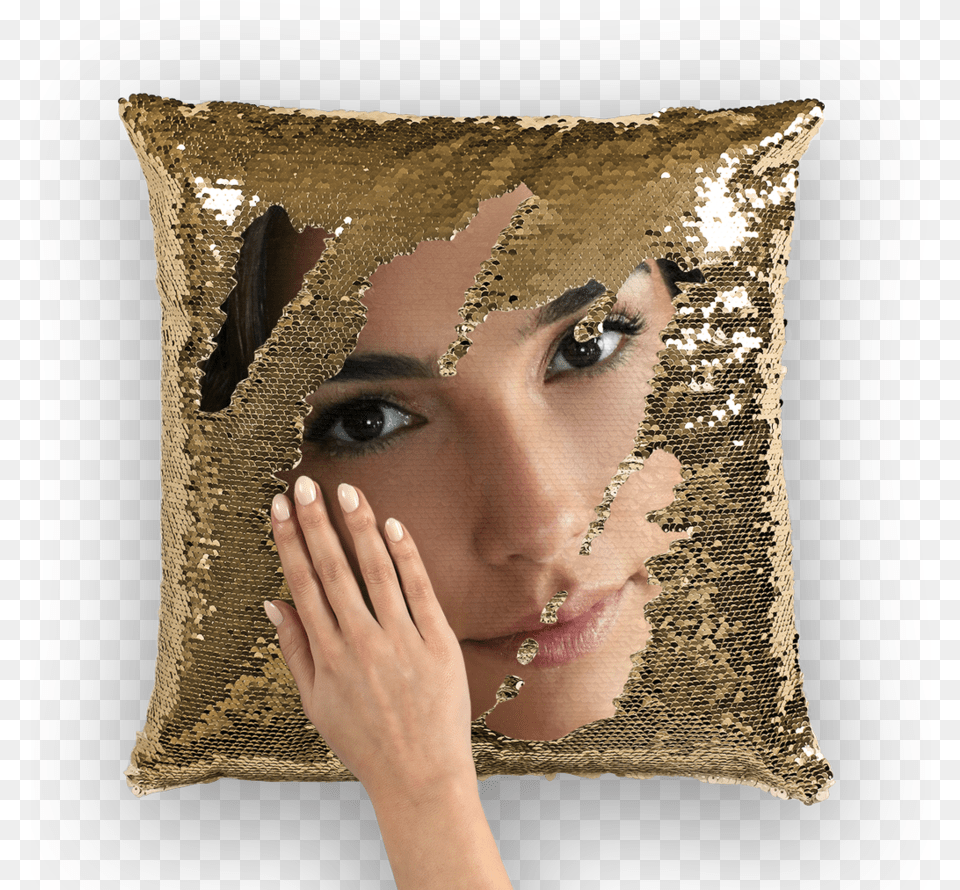 Gal Gadot Sequin Cushion Cover, Pillow, Home Decor, Head, Face Png