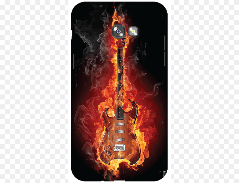 Galaxy A8 2016 Bonfire Guitar 3d Designer Printed Hard Guitar With Bonfire, Musical Instrument, Bass Guitar, Electric Guitar, Fire Png Image