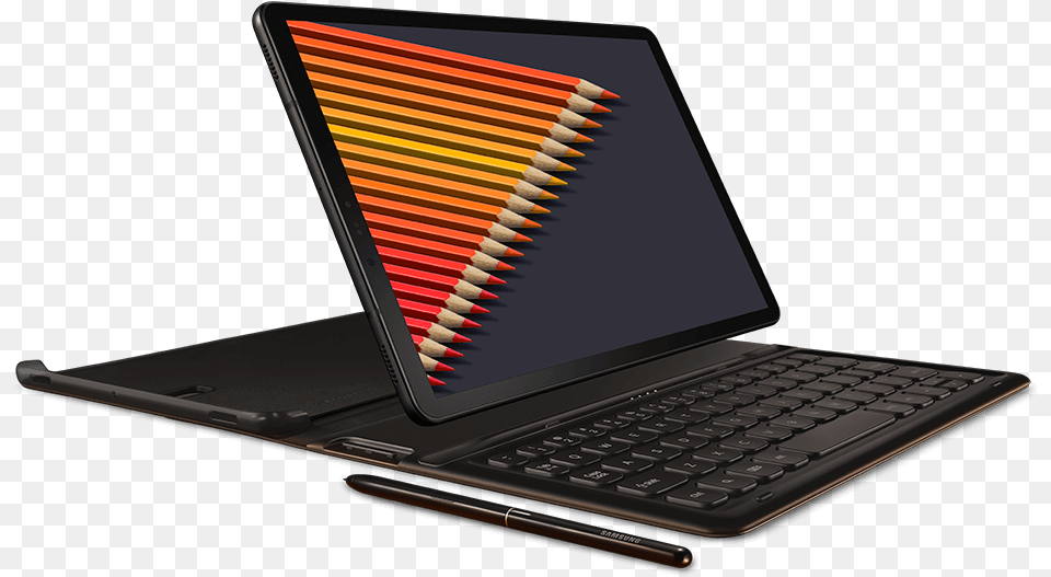 Galaxy Tab S4 Raised Over Keyboard Stand Before Orange Samsung Tab S4 Keyboard, Computer, Electronics, Laptop, Pc Free Png Download