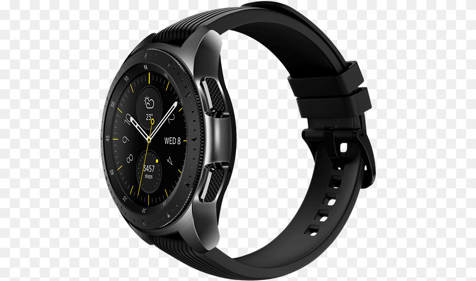 Galaxy Watch In Midnight Black On Left With Onyx Samsung Galaxy Watch 46mm Black, Arm, Body Part, Person, Wristwatch Png Image