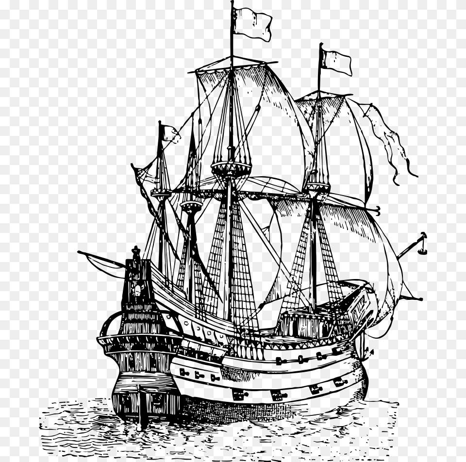 Galleon Drawing Sailing Ship Clip Art Pirate Ship Line Art, Boat, Sailboat, Transportation, Vehicle Free Png