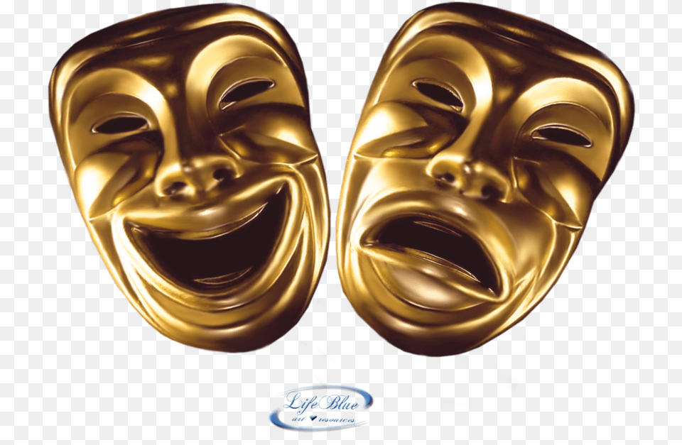 Gallery For Theatrical Tragedy And Comedy Mask Tattoo Comedy Tragedy Mask, Face, Head, Person, Gold Free Png