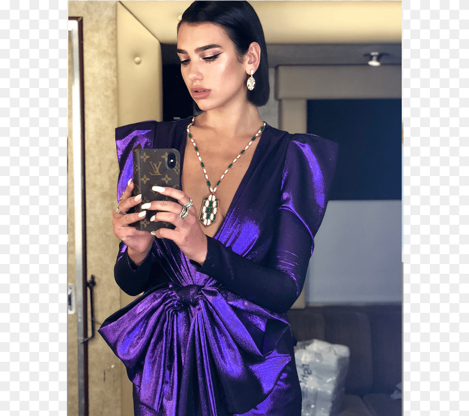 Gallery Image Dua Lipa Purple Dress, Woman, Velvet, Person, Formal Wear Free Png Download