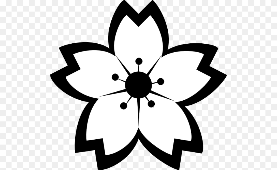 Gambar Bunga Sakura Hitam Putih Coloring Flowers Clip Art Black And White, Stencil, Anemone, Flower, Plant Png Image