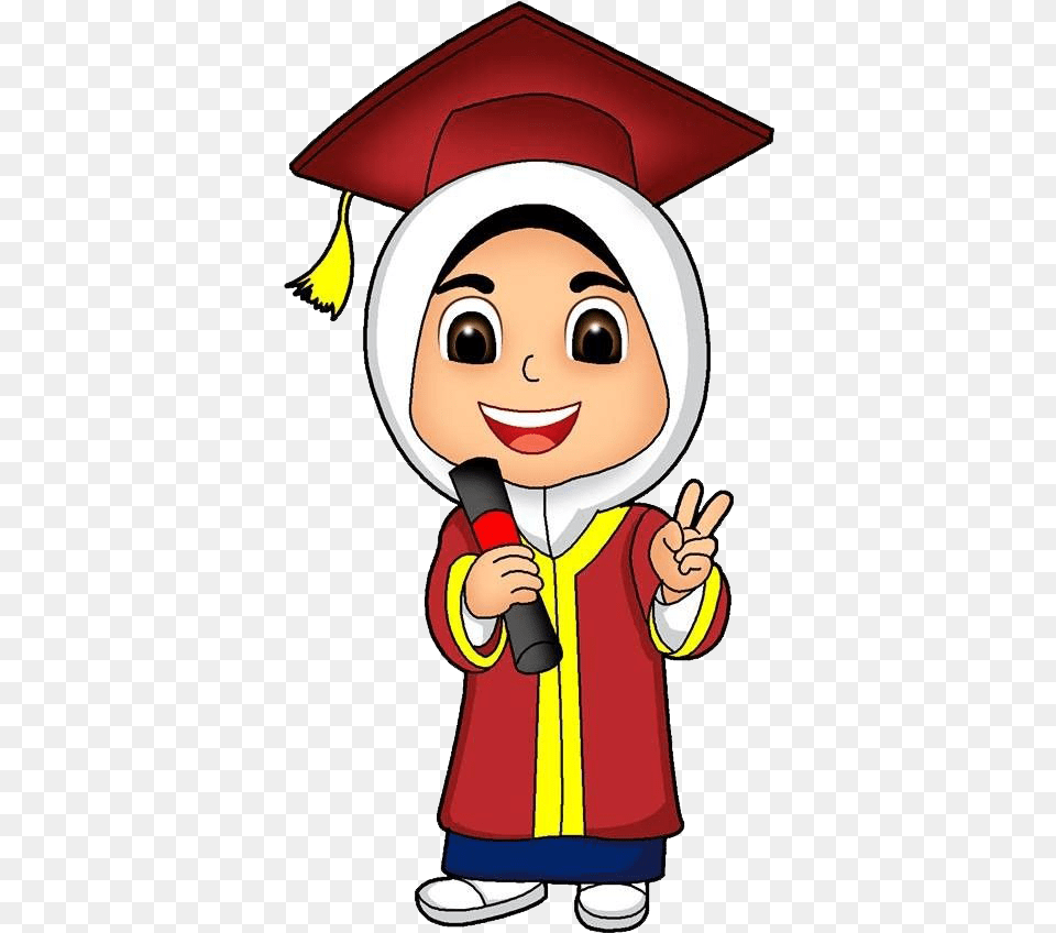 Gambar Toga Wisuda Kartun Anak Muslim Muslim Graduation Cartoon, People, Person, Baby, Face Free Png Download