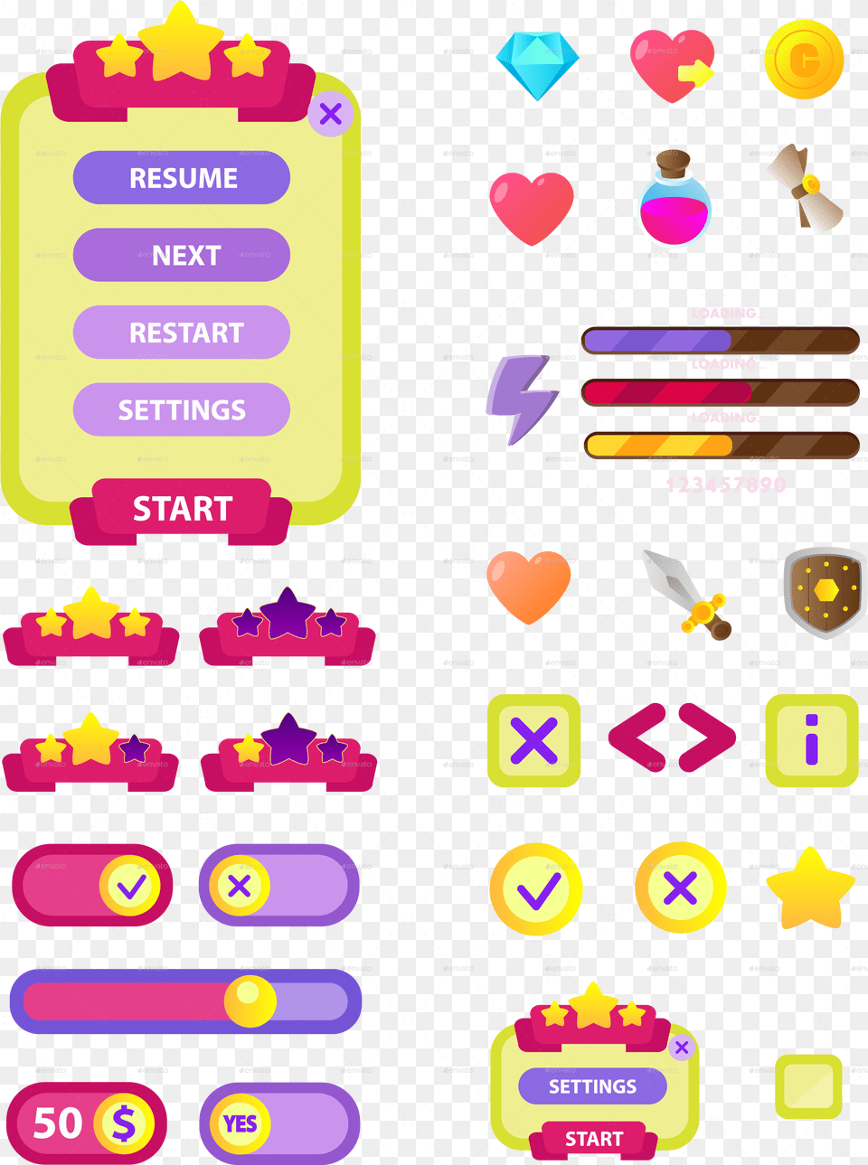 Game Icons Asset Flat Style Design Vertical, Text Png Image