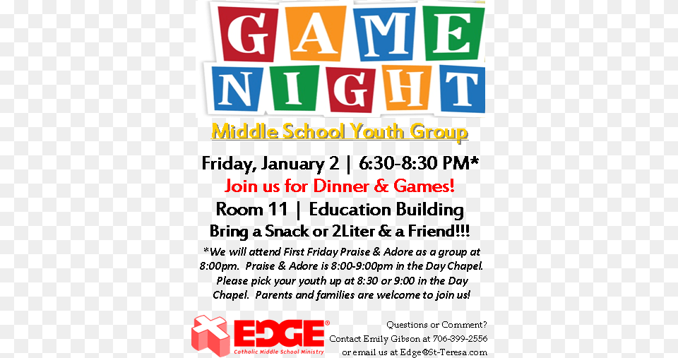 Game Night Edge Middle School Youth Middle School Game Night, Advertisement, Poster, Scoreboard, Text Png Image