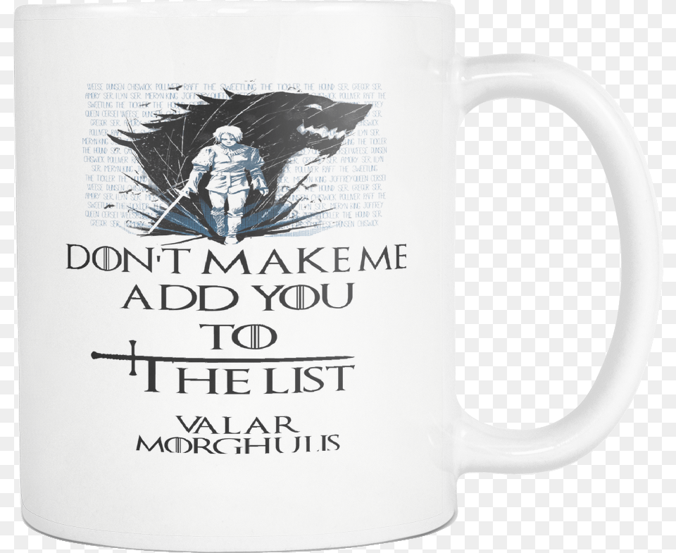 Game Of Thrones Mug Valar Morghulis Arya Stark House Got Mug, Cup, Baby, Person, Beverage Png Image