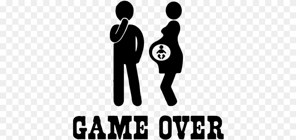 Game Over Pregnancy Shirt, Silhouette, Text, Person, Walking Free Transparent Png