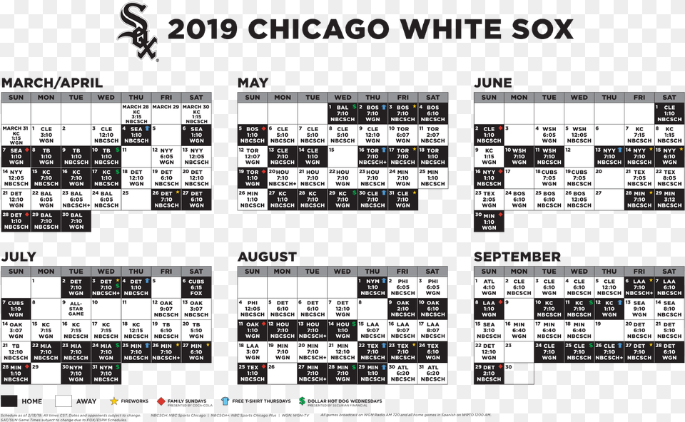 Game Times And Television Networks Are Subject To Change Chicago White Sox 2019 Schedule, Scoreboard, Text Free Transparent Png