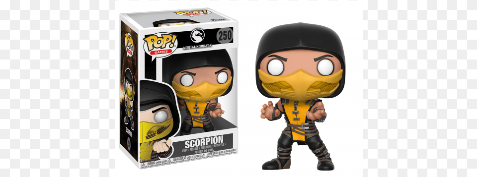 Games 250 Mortal Kombat X Scorpion Pop Vinyl Action Scorpion Mortal Kombat Funko Pop, Baby, Person, Helmet Png