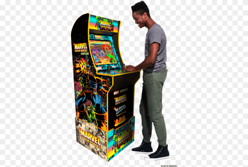 Games Cabinets Head To The Uk Image Marvel Super Heroes Arcade, Adult, Male, Person, Man Free Transparent Png