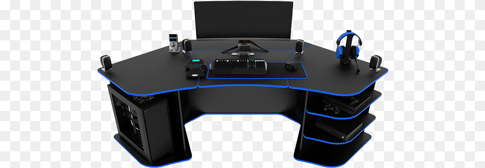 Gaming Desk Black And Blue Gaming Desk, Table, Furniture, Computer, Electronics Free Transparent Png