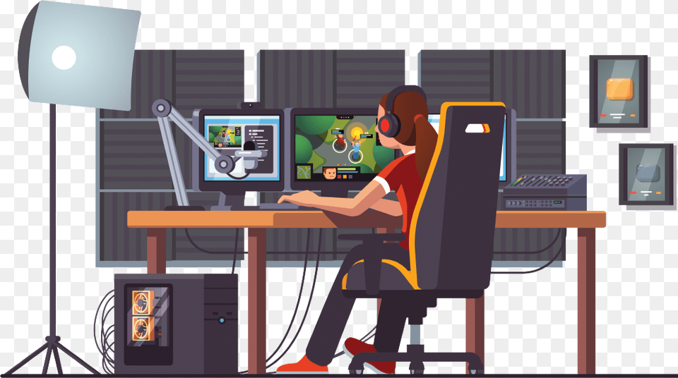 Gaming Setup Illustration, Table, Desk, Furniture, Computer Png