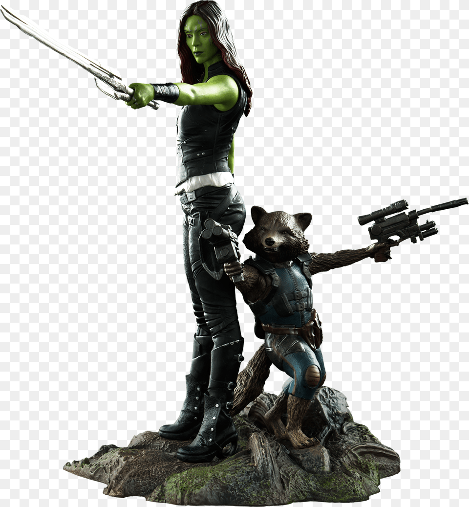 Gamora And Rocket Statue, Figurine, Adult, Person, Woman Png
