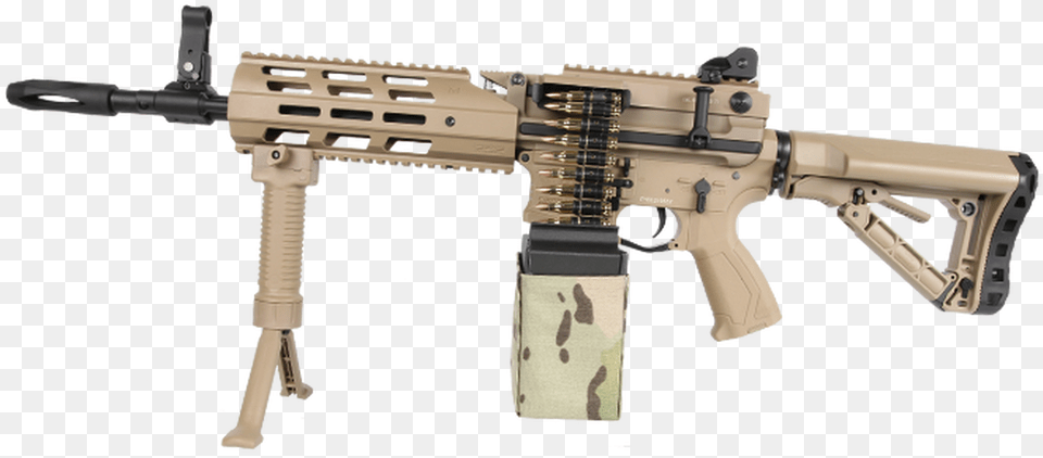 Gampg Cm16 Lmg Airsoft Rifle Tan Lmg Air Soft, Firearm, Gun, Weapon, Machine Gun Png Image