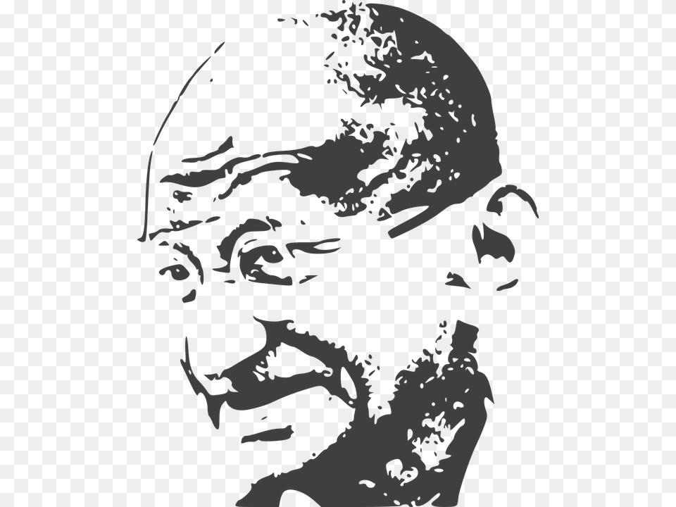 Gandhiji Black And White, Stencil, Face, Head, Person Png Image