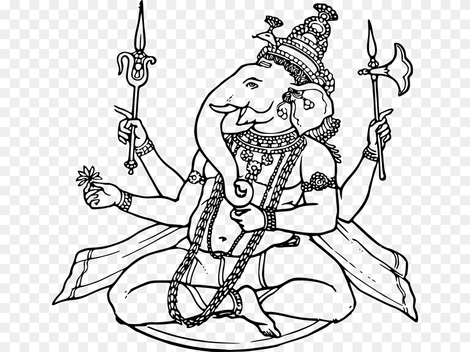 Ganesha Sketch Draw God Hindu Indian Religion, Gray Free Transparent Png