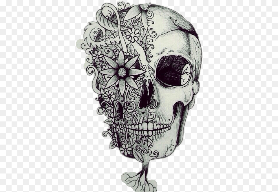 Gangsta Drawing Skull Picture Draw A Skull With Flowers, Art, Doodle, Person, Skin Png