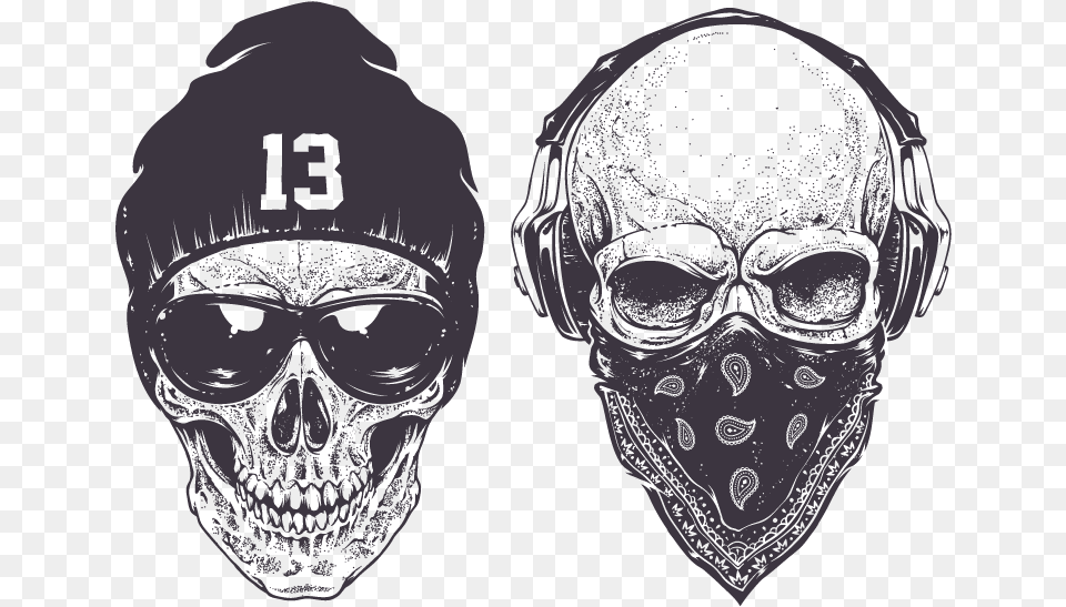 Gangsta Rap Skull Tattoo, Adult, Male, Man, Person Free Png Download