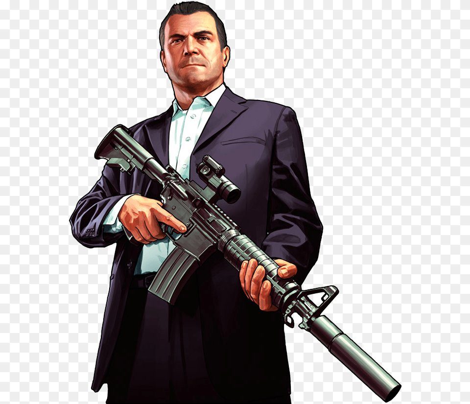 Gangster Download With Transparent Background Michael Gta V, Weapon, Rifle, Firearm, Gun Png Image
