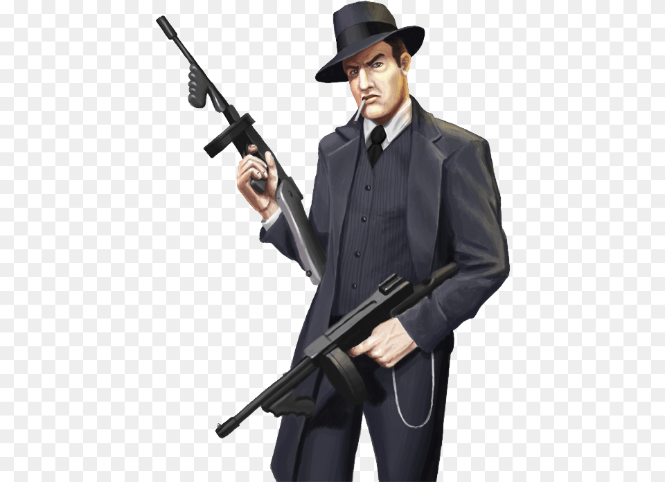 Gangster Gangster With Tommy Gun, Weapon, Clothing, Firearm, Formal Wear Free Transparent Png