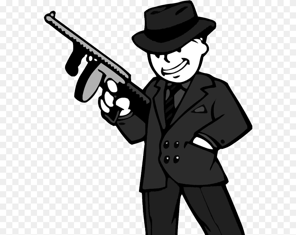 Gangster New Vegas Vault Boy, Weapon, Firearm, Person, Man Png