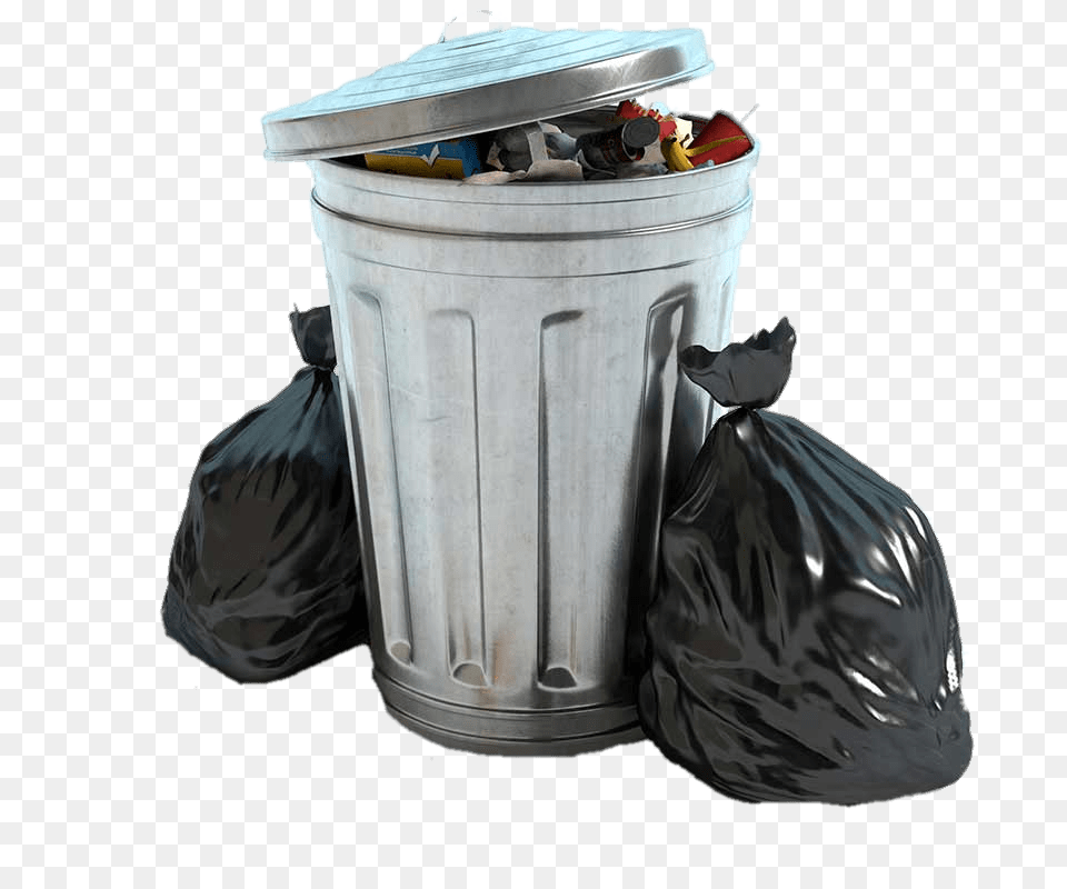 Garbage Bin And Two Black Bags, Trash, Tin, Can, Trash Can Png Image