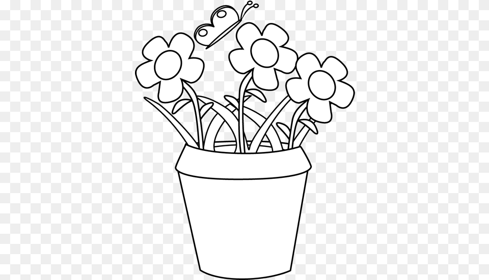 Garden Black And White Transparent Flower Pot Black And White, Plant, Potted Plant, Daffodil, Bottle Free Png Download