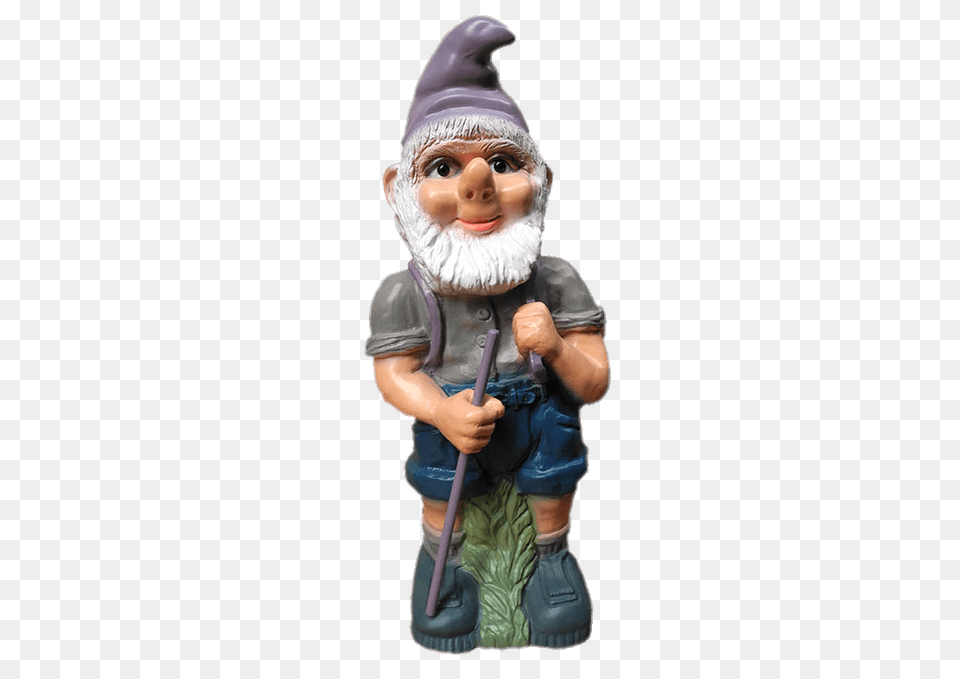 Garden Gnome Holding Stick, Figurine, Baby, Person, Face Free Png Download