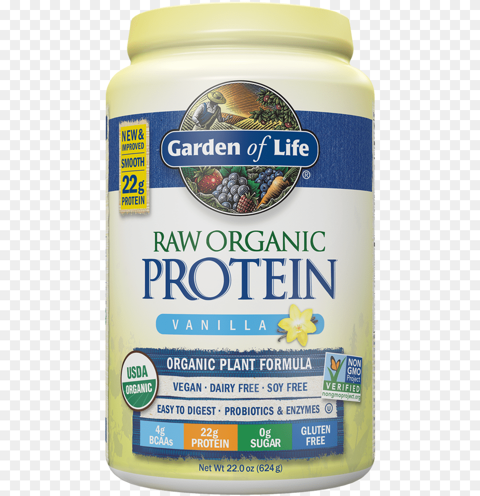 Garden Of Life Raw Organic Protein Vanilla, Can, Tin, Food, Mayonnaise Png Image