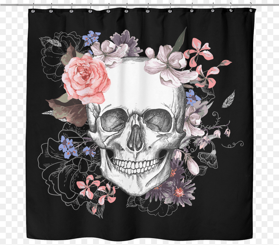 Garden Skull Shower Curtain Day Of The Dead Skull And Flowers, Flower, Pattern, Plant, Rose Free Transparent Png