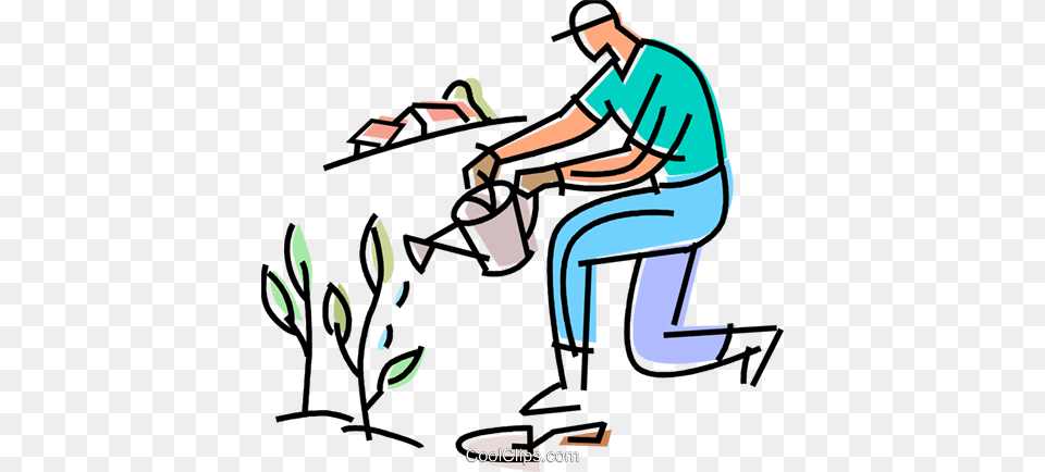 Gardener Watering His Plants Royalty Free Vector Clip Art, Garden, Gardening, Nature, Outdoors Png Image