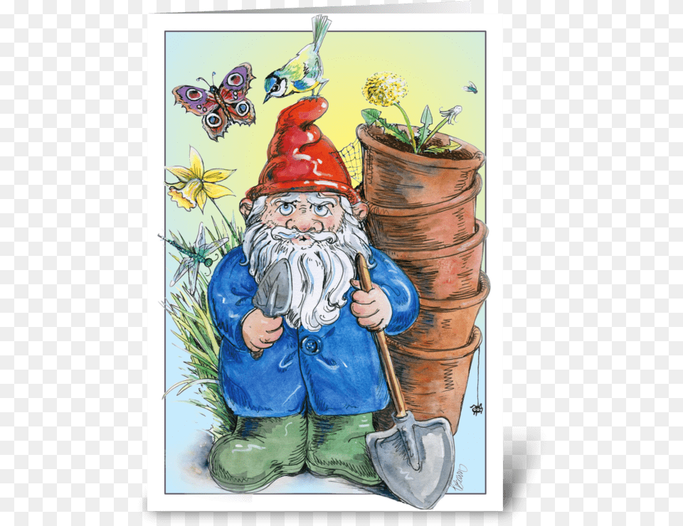 Gardening Gnome Greeting Card Illustration, Baby, Person, Animal, Bird Free Transparent Png