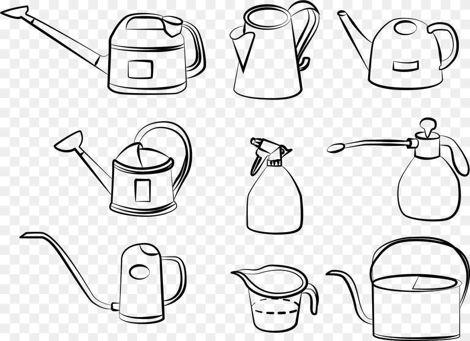 Gardening Tool Kettle Element And Vector Image Sketch, Gray Free Png