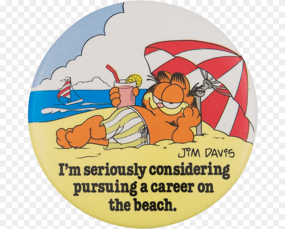 Garfield A Career On The Beach Entertainment Button Garfield Beach Cartoon, Book, Comics, Publication, Badge Free Png