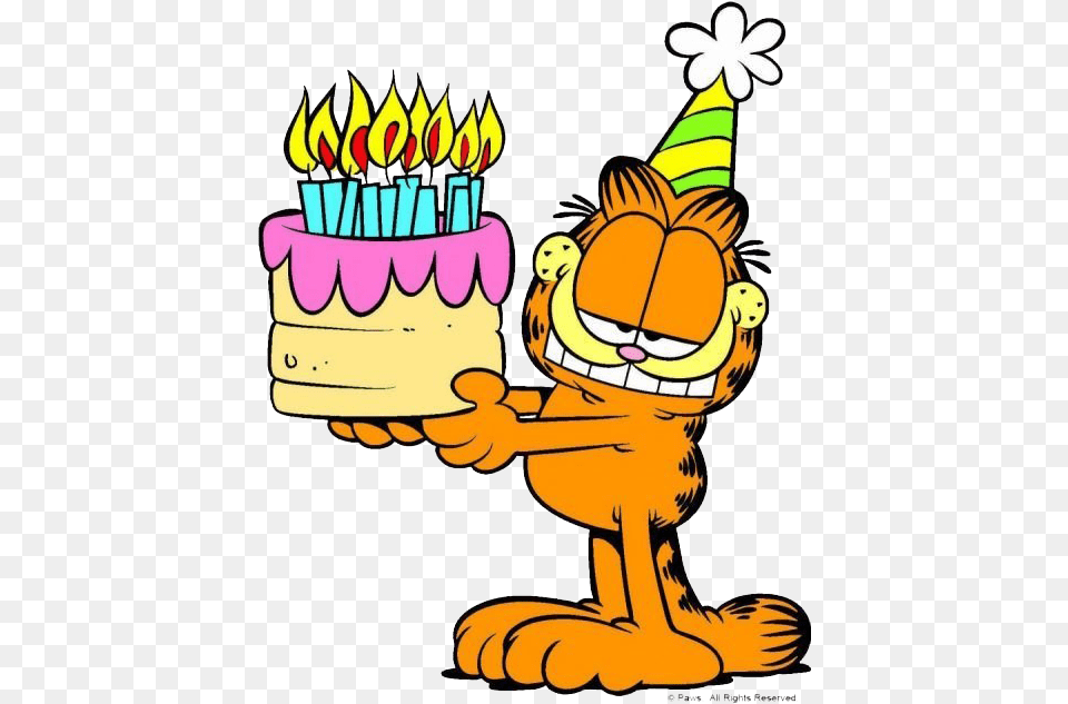 Garfield Cartoon Background Garfield Eating A Birthday Cake, Clothing, Hat, Cream, Birthday Cake Free Transparent Png