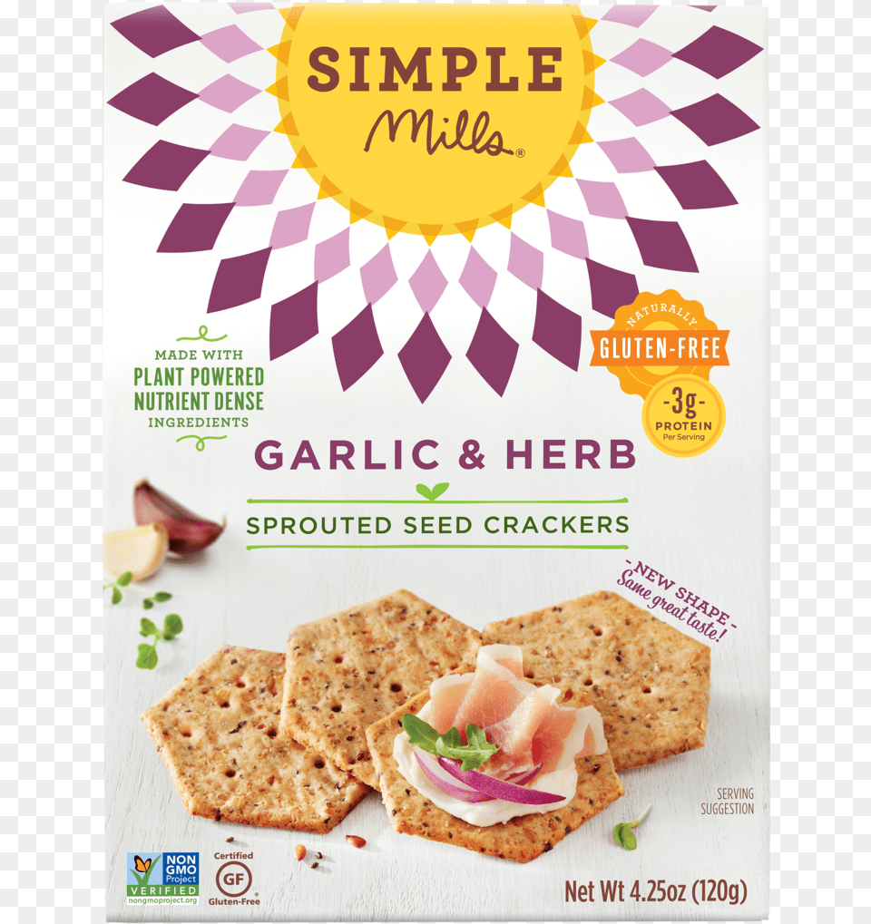 Garlic Amp Herb Sprouted Seed Crackers, Advertisement, Bread, Cracker, Food Free Png Download