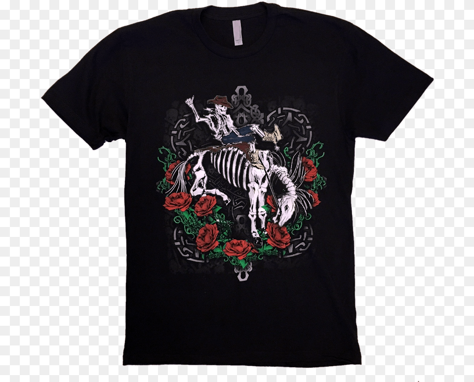 Gary Allan Black Skeleton And Roses Teetitle Gary Skeleton Horse And Rider, Clothing, T-shirt, Pattern Png