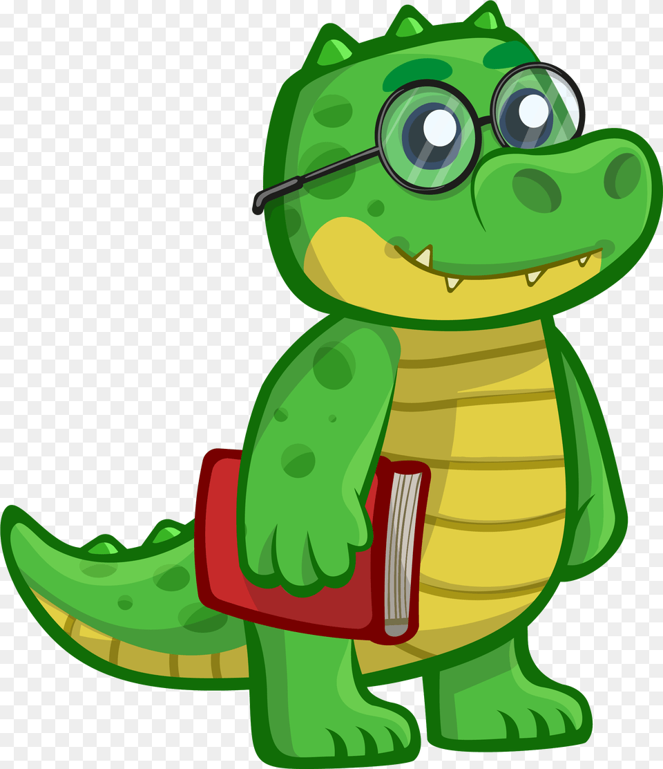 Gator Clipart Cartoon Dinosaur With Glasses, Green, Bulldozer, Machine, Animal Free Png