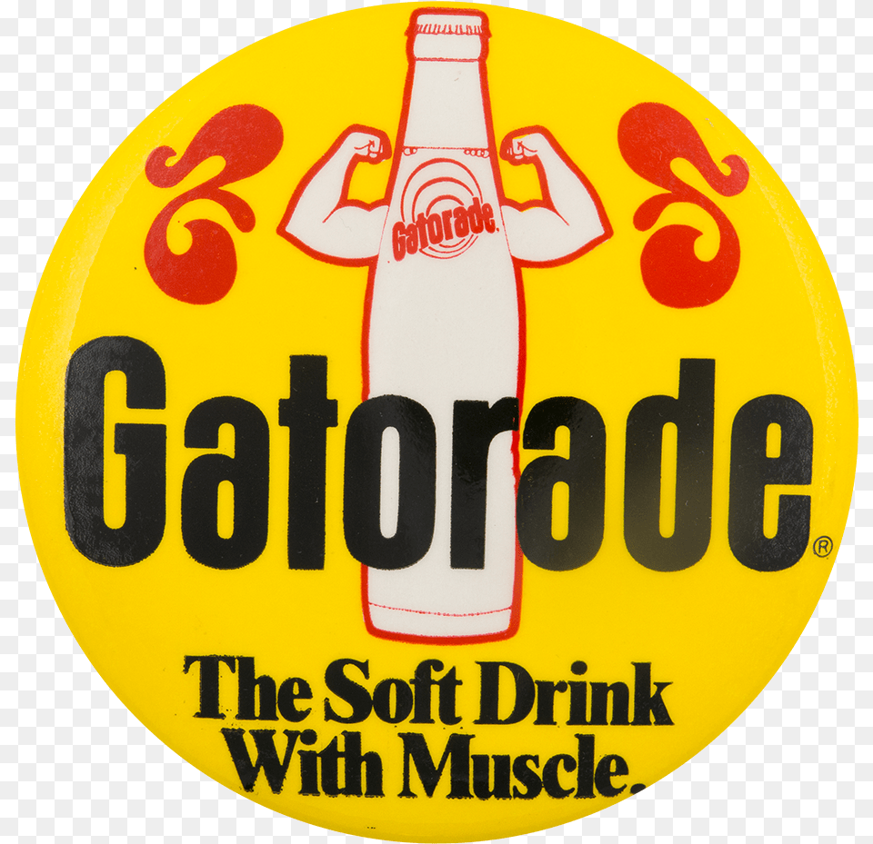 Gatorade Soft Drink With Muscle Advertising Button Label, Bottle, Person, Logo, Beverage Free Png Download