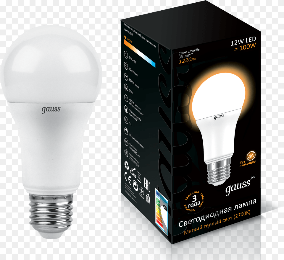 Gauss Led Lighting 12w Led Gauss A60 Globe E27, Light, Electronics, Lightbulb Free Png