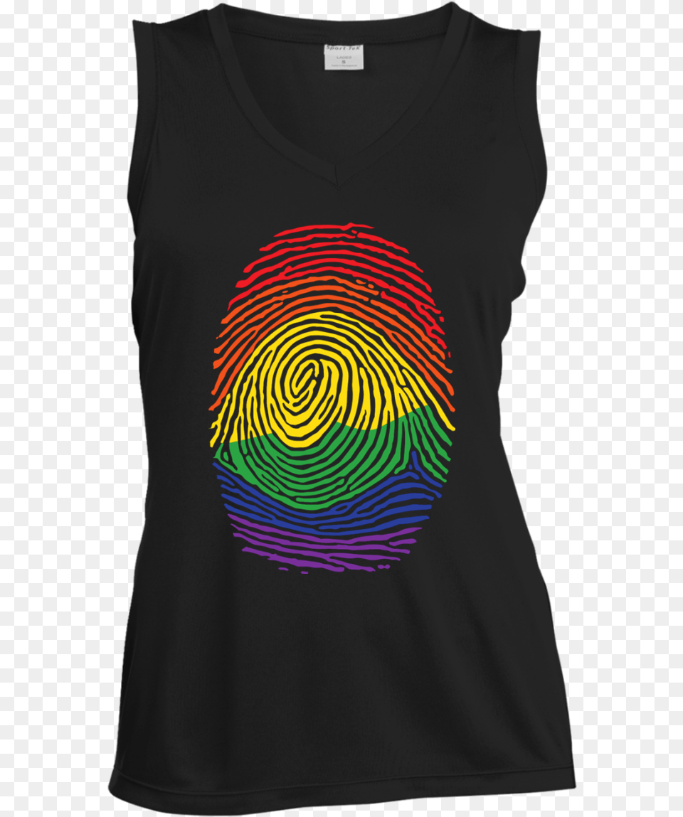 Gay Pride Thumb Print V Neck Sleeveless Black T Shirt Graphic Design, Clothing, T-shirt, Tank Top, Person Free Png